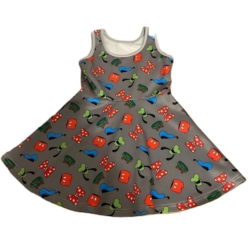 Mickey Minnie Mouse Donald Duck Goofy Print Dress Sz 4 Girls Kids Toddler Gray